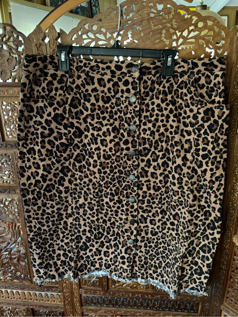 Leopard Print Button-Front Midi Skirt - Brown/Black